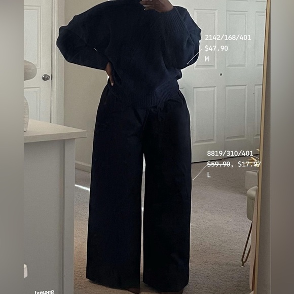 NWT ZARA Elegant Black Wide-Leg navy. Blue pants size L - Picture 1 of 5